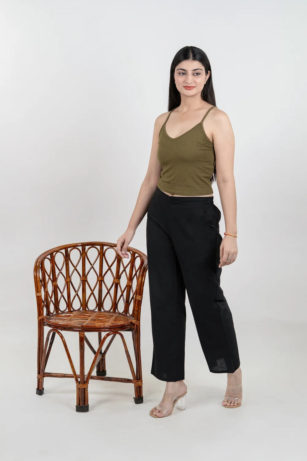 Regular Fit Cotton Pants - Black