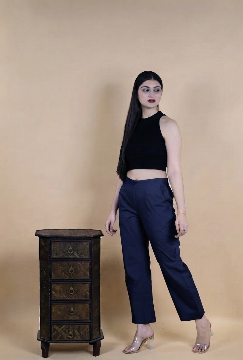 Regular Fit Cotton Pants - Blue