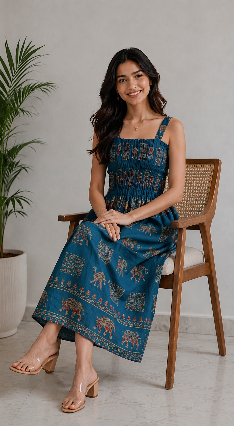 Royal Elephant Dress - Teal Blue