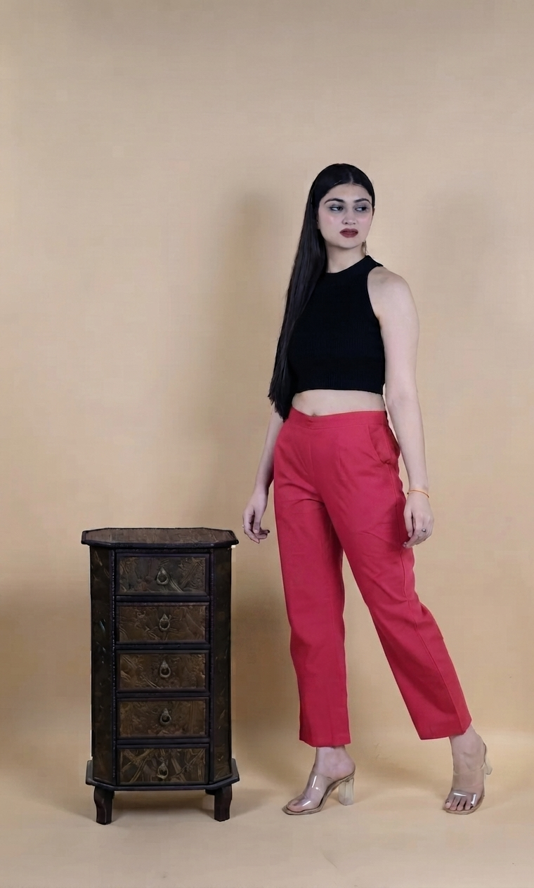 Regular Fit Cotton Pants - Fuchsia Pink