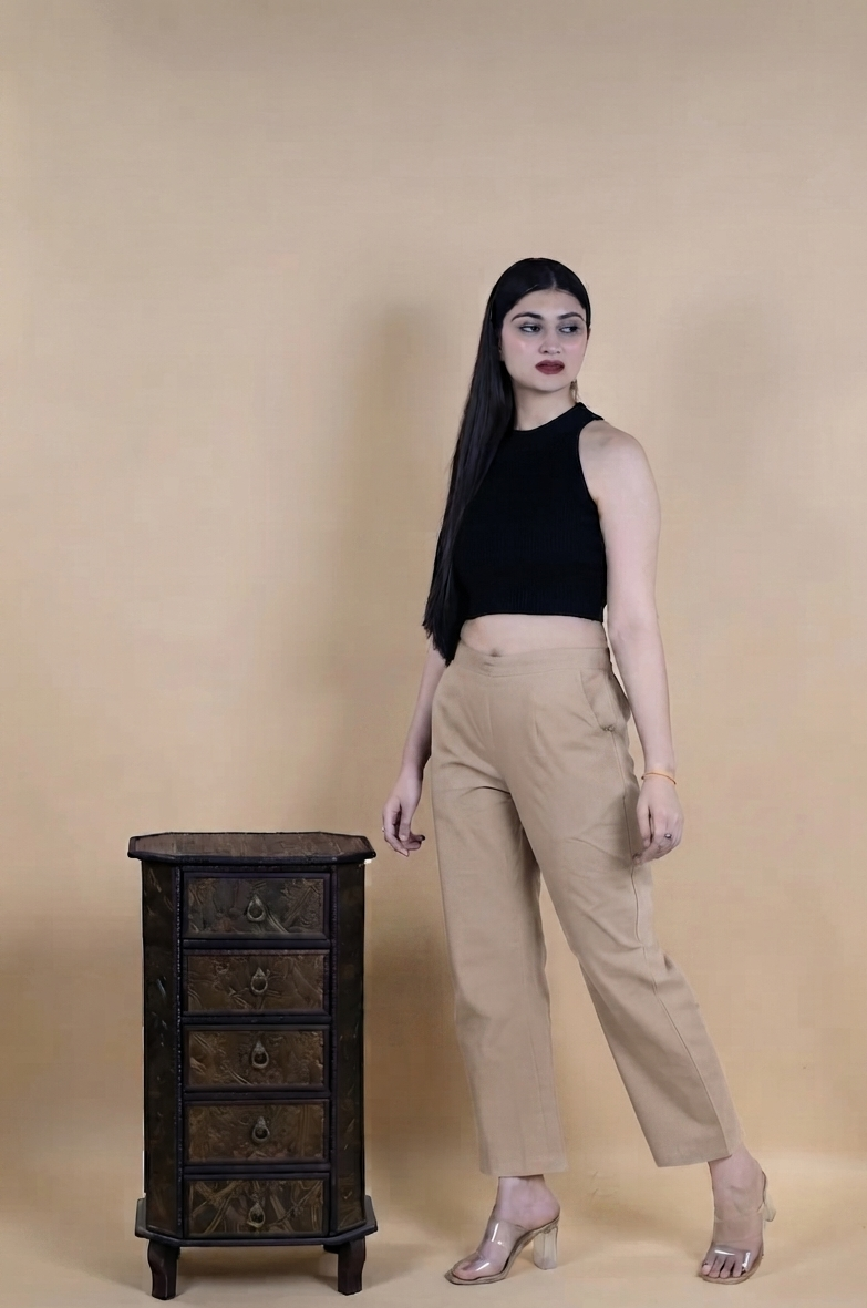 Regular Fit Cotton Pants - Tan