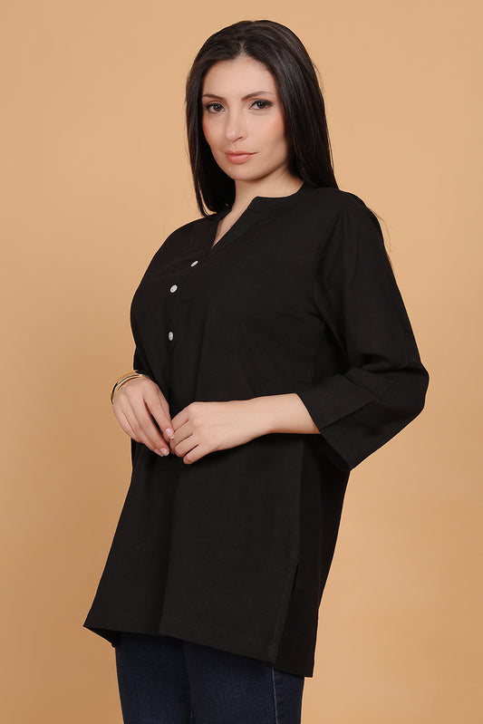Cotton Kurta - Black - FuchsiaBless
