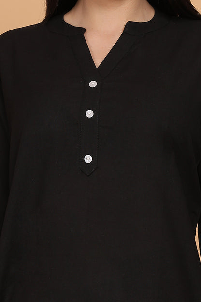 Cotton Kurta - Black - FuchsiaBless