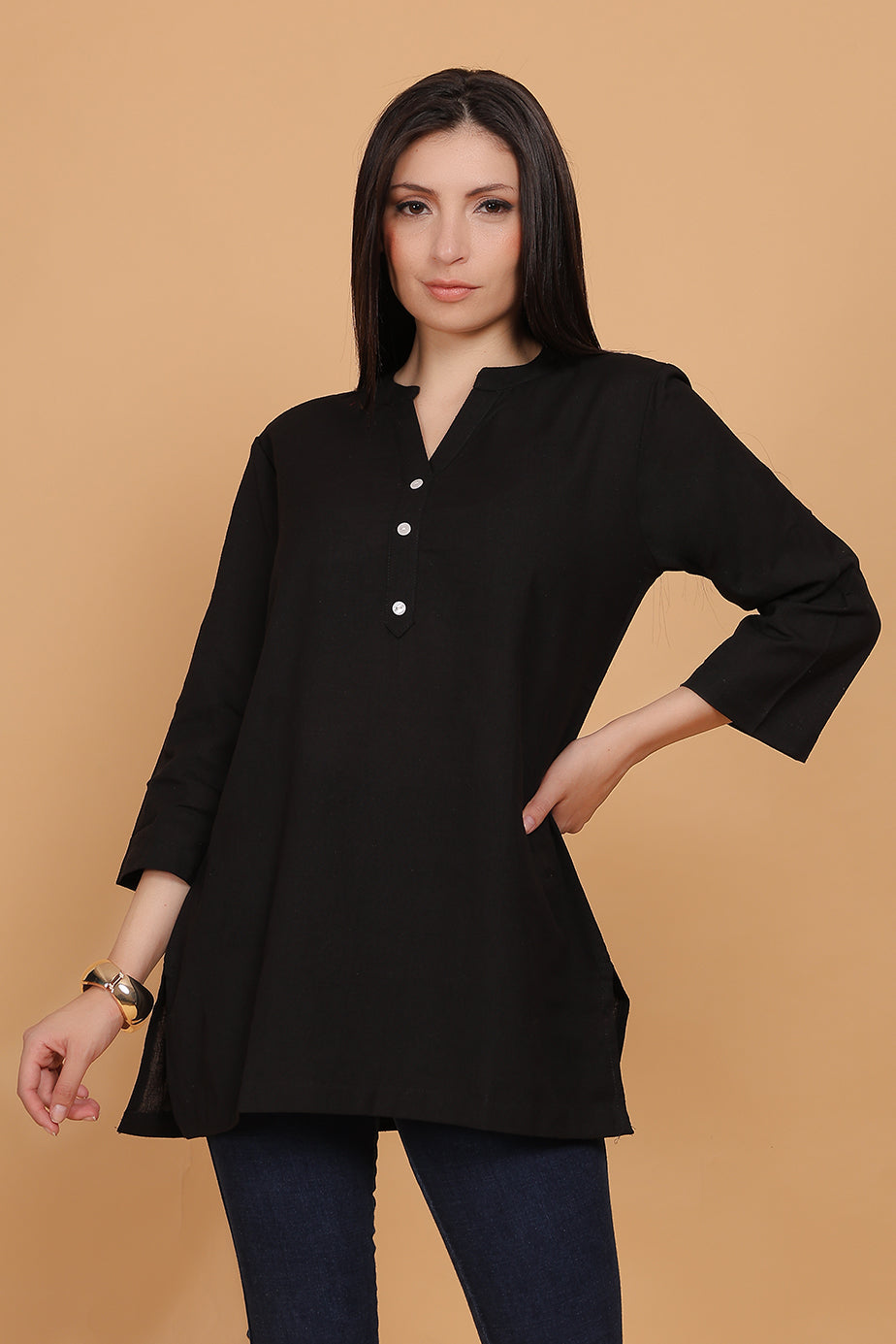 Cotton Kurta - Black - FuchsiaBless