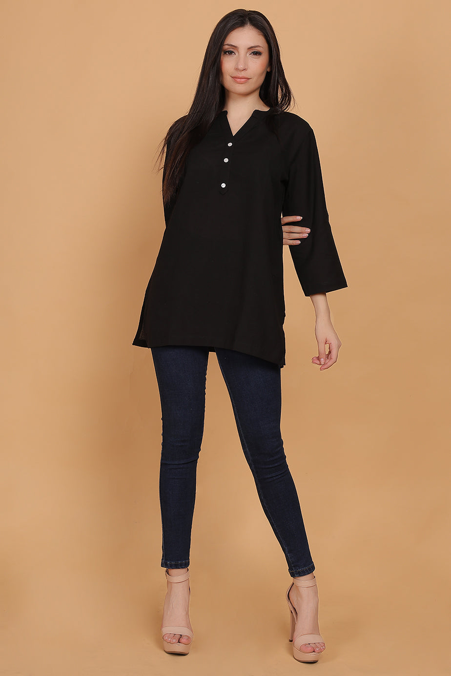 Cotton Kurta - Black - FuchsiaBless