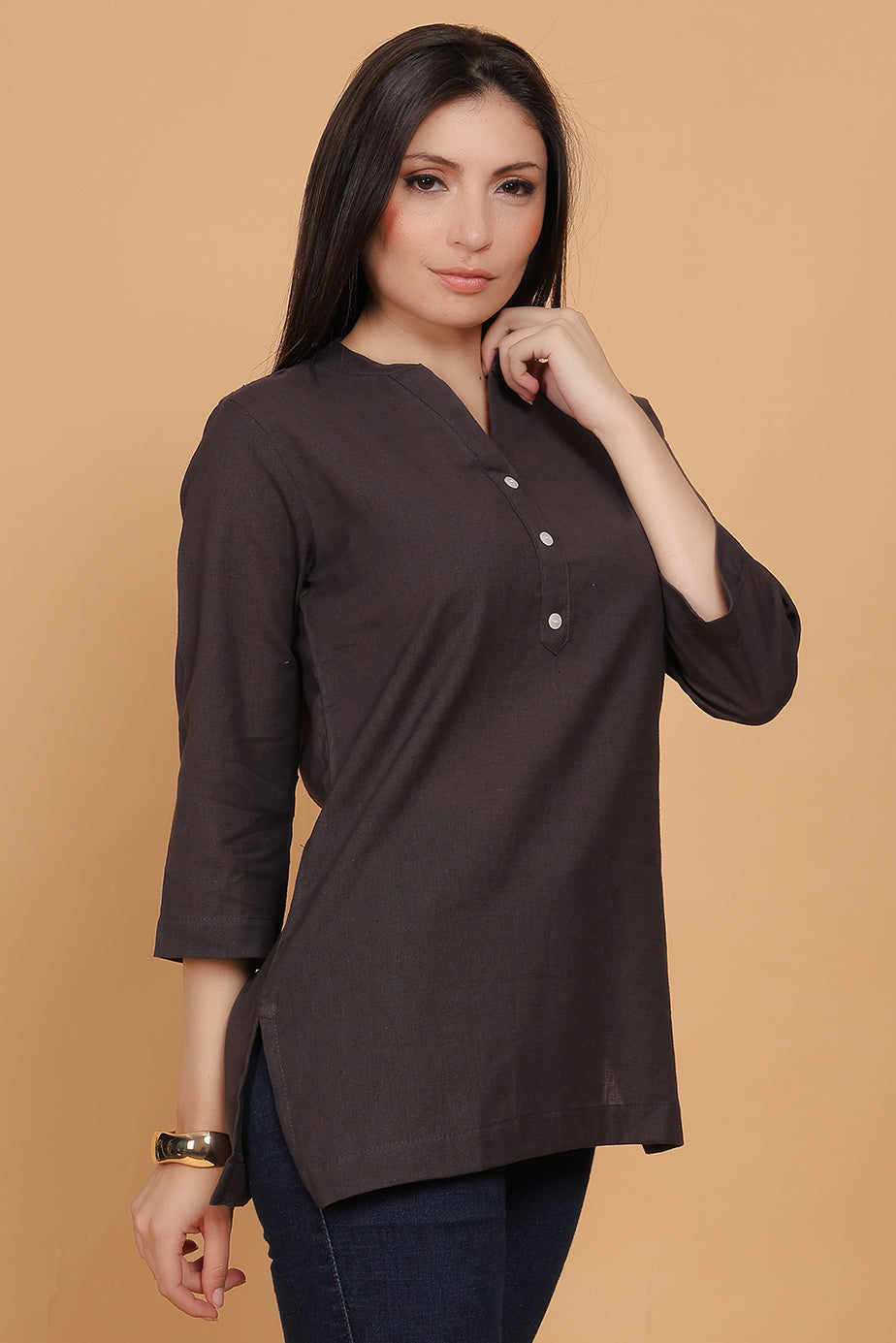 Cotton Kurta - Grey - FuchsiaBless