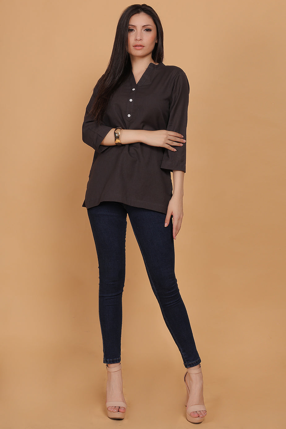 Cotton Kurta - Grey - FuchsiaBless