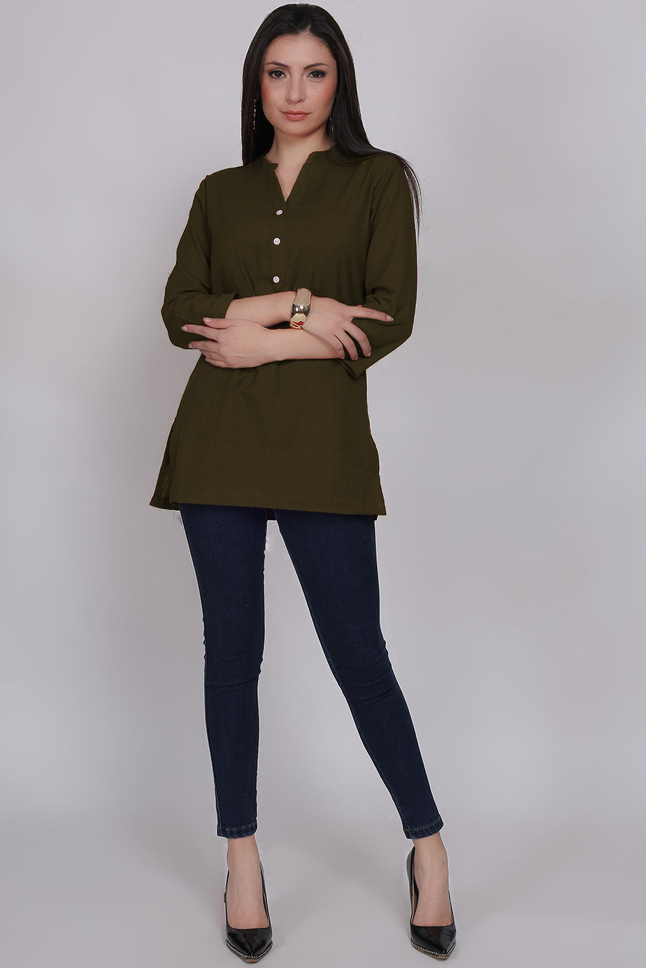 Cotton Kurta - Olive Green - FuchsiaBless