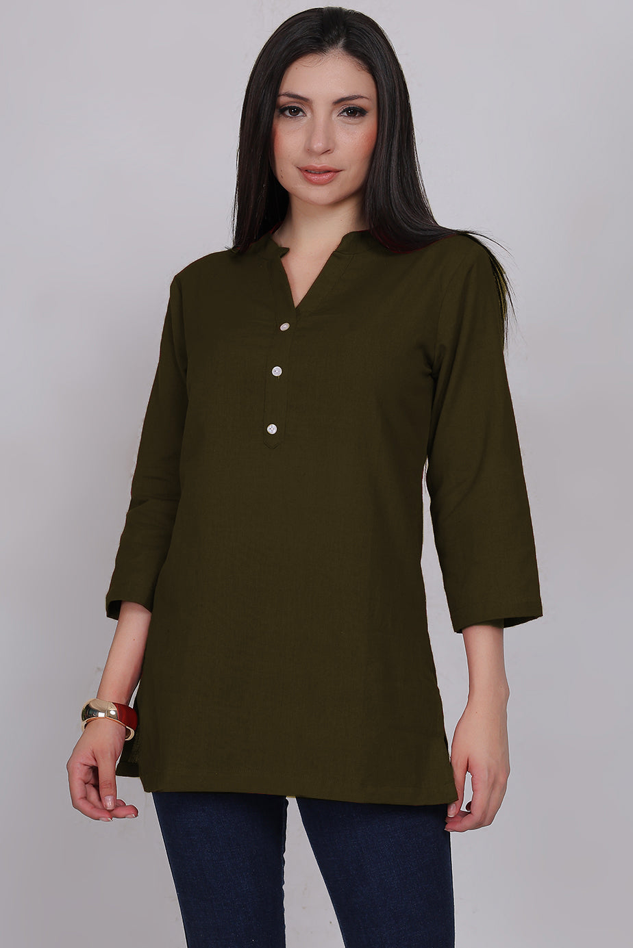 Cotton Kurta - Olive Green - FuchsiaBless