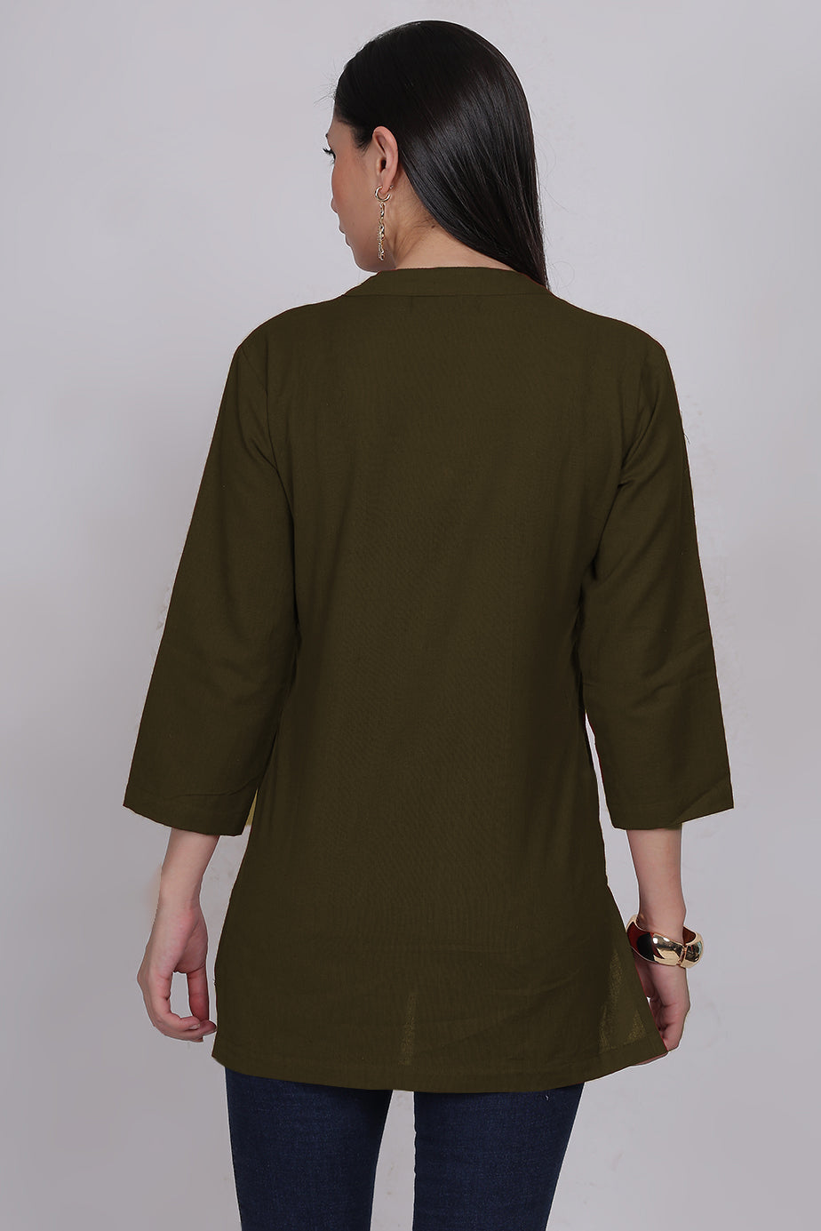 Cotton Kurta - Olive Green - FuchsiaBless