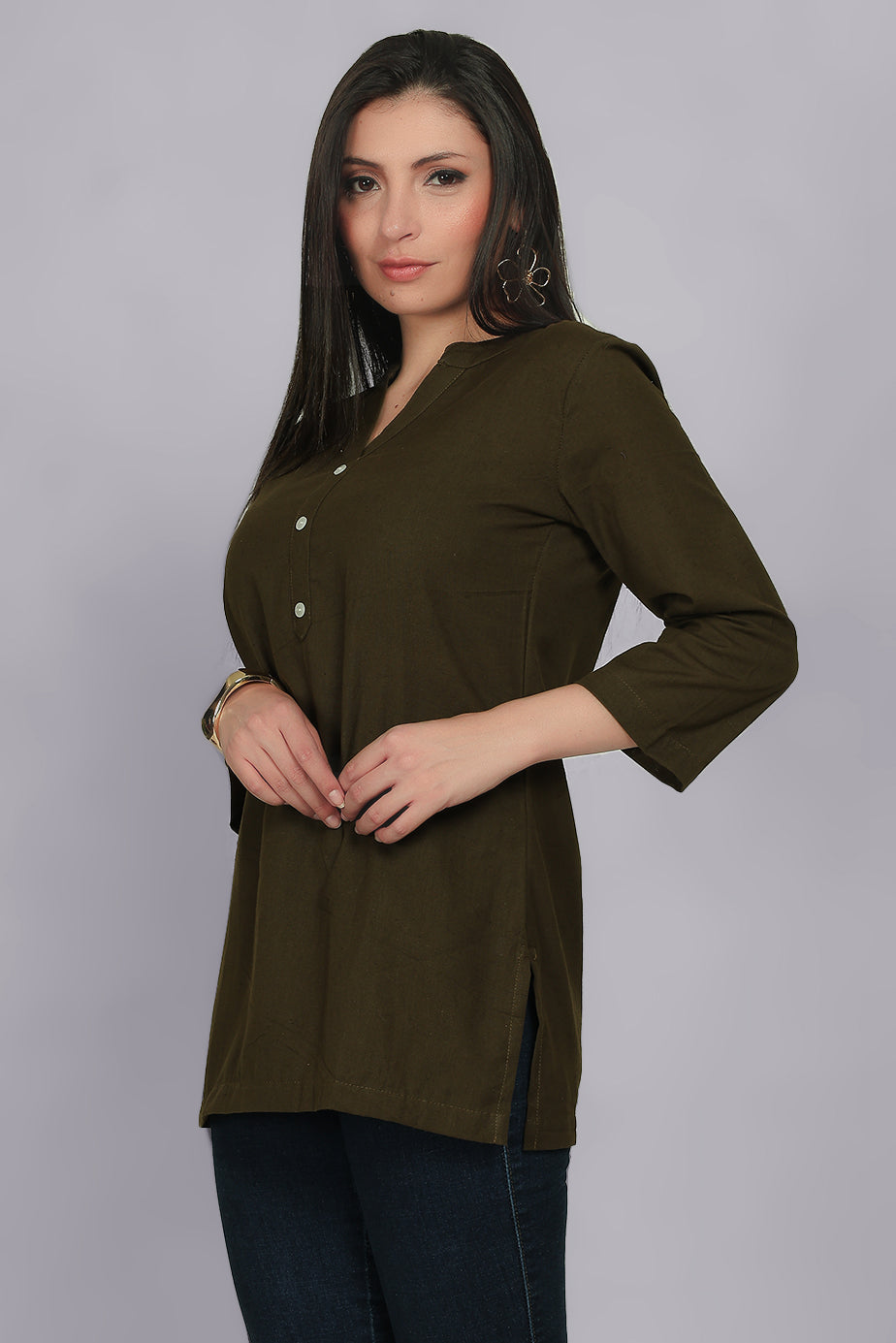 Cotton Kurta - Olive Green - FuchsiaBless
