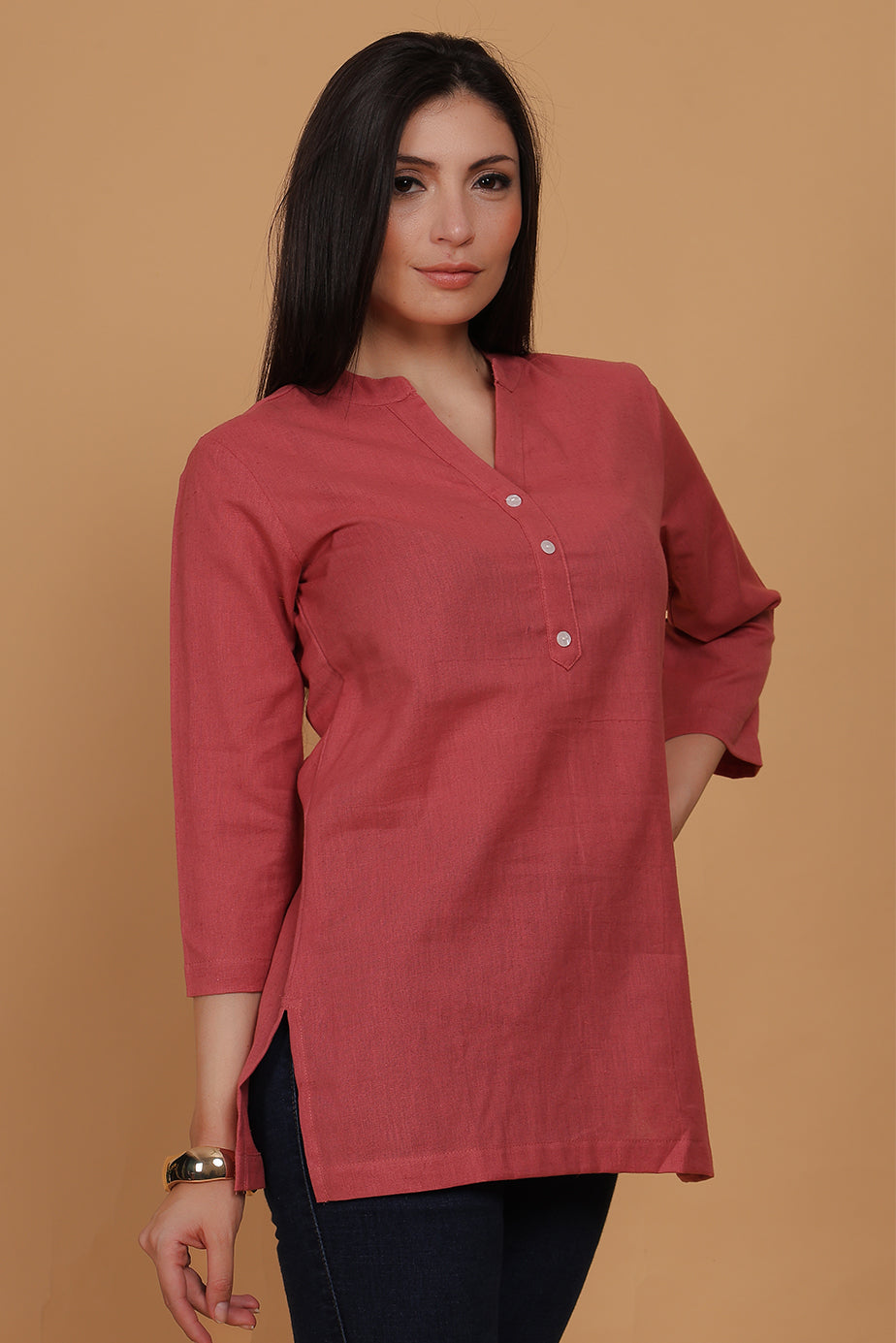 Cotton Kurta - Peach - FuchsiaBless