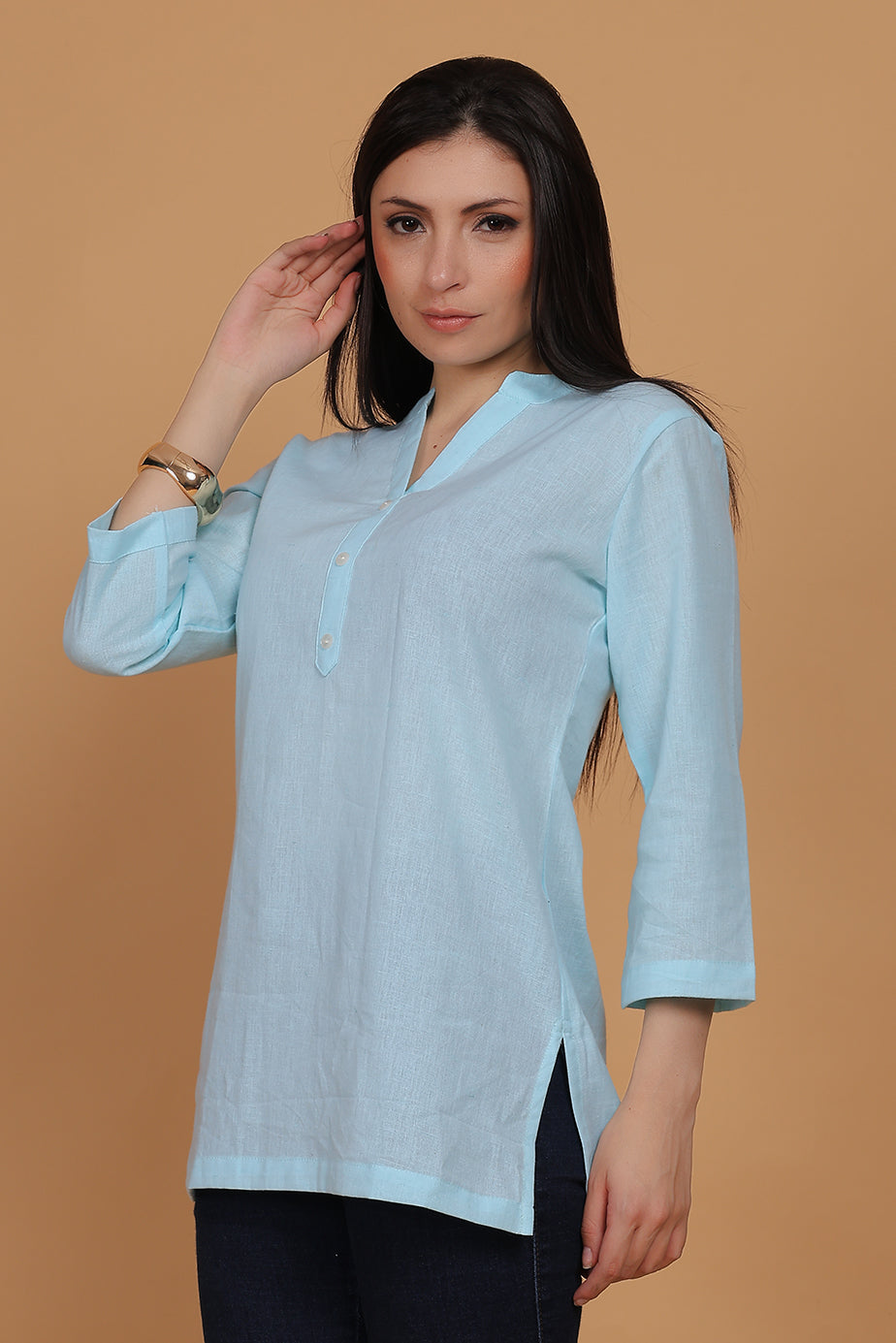 Cotton Kurta - Sky Blue - FuchsiaBless