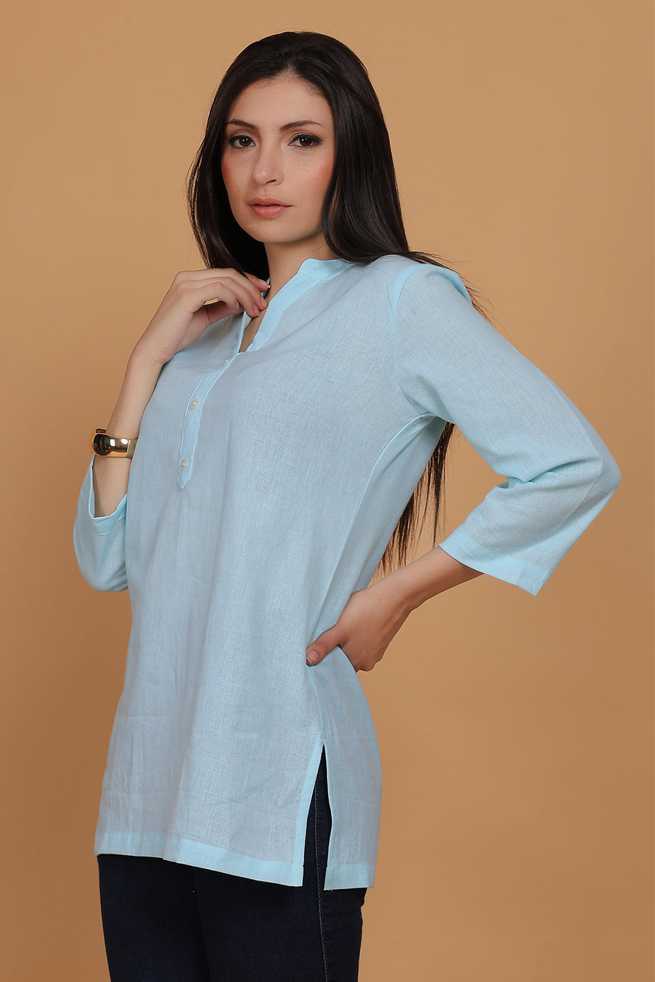 Cotton Kurta - Sky Blue - FuchsiaBless