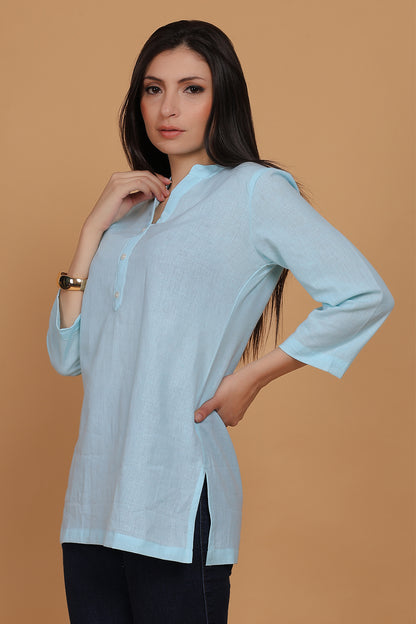 Cotton Kurta - Sky Blue - FuchsiaBless