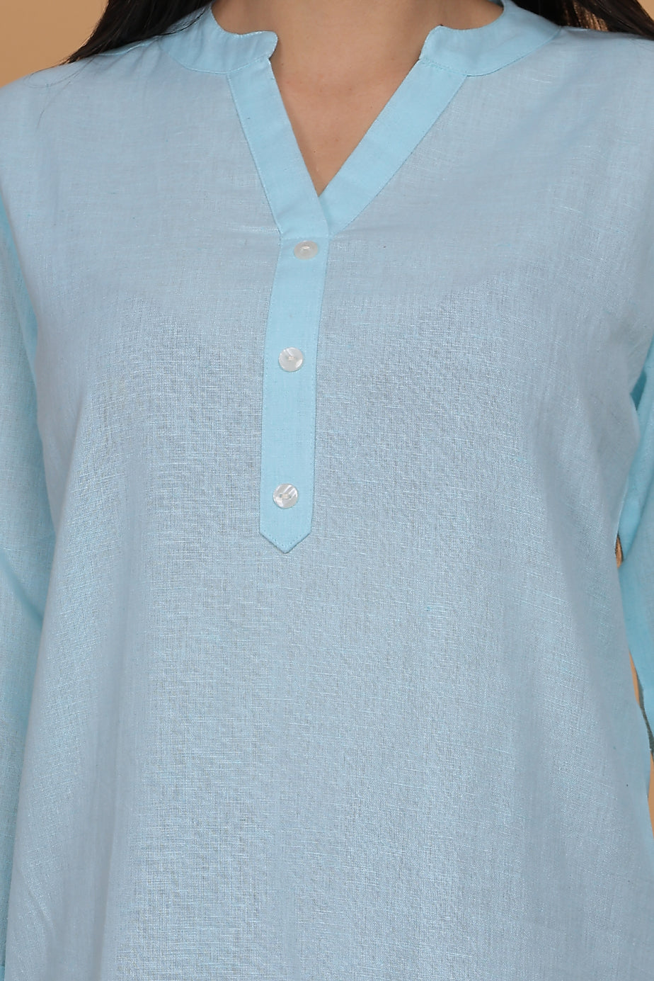 Cotton Kurta - Sky Blue - FuchsiaBless