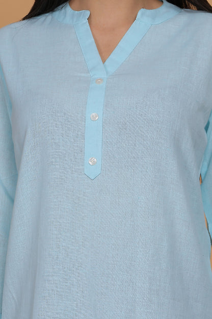 Cotton Kurta - Sky Blue - FuchsiaBless