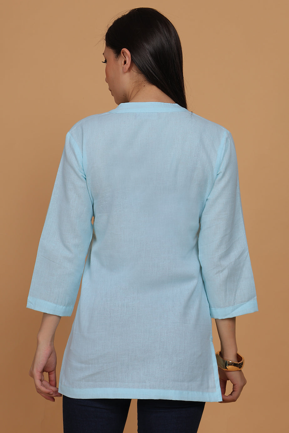 Cotton Kurta - Sky Blue - FuchsiaBless