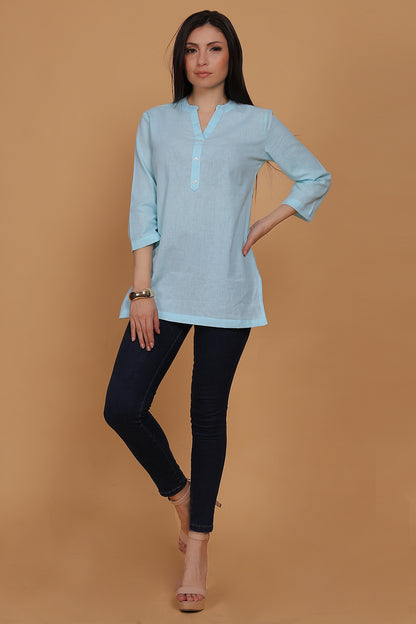 Cotton Kurta - Sky Blue - FuchsiaBless