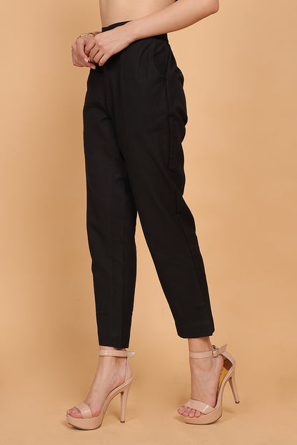 Cotton Pants Black - FuchsiaBless