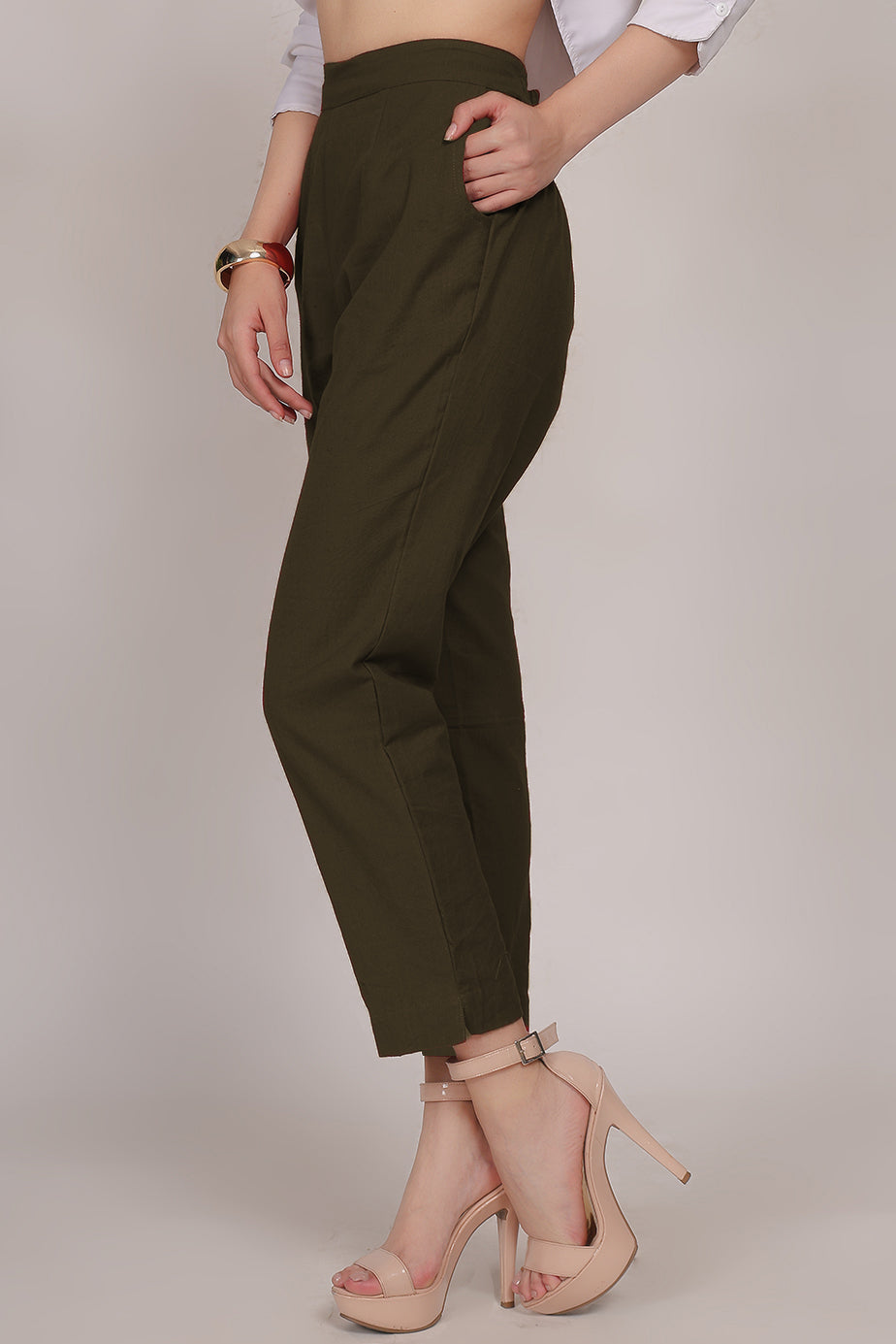 Cotton Pants Olive Green - FuchsiaBless