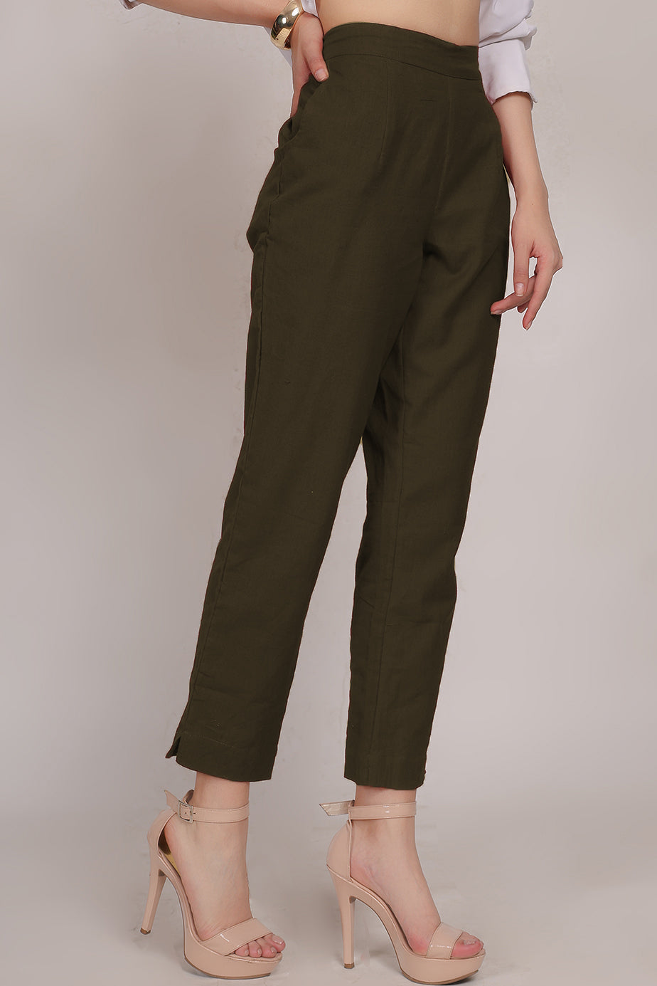 Cotton Pants Olive Green - FuchsiaBless