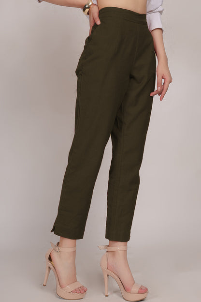 Cotton Pants Olive Green - FuchsiaBless