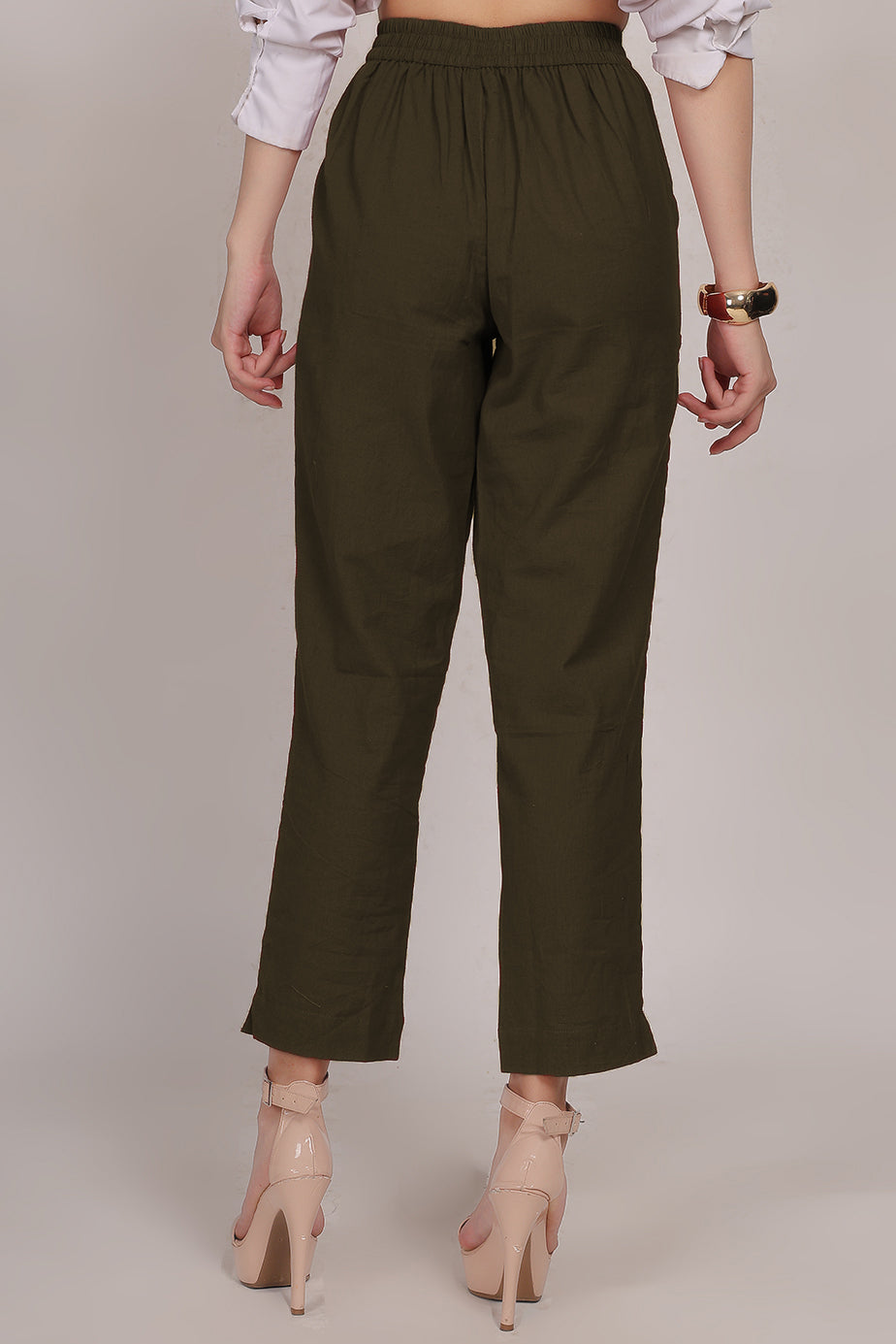 Cotton Pants Olive Green - FuchsiaBless