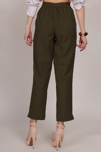 Cotton Pants Olive Green - FuchsiaBless
