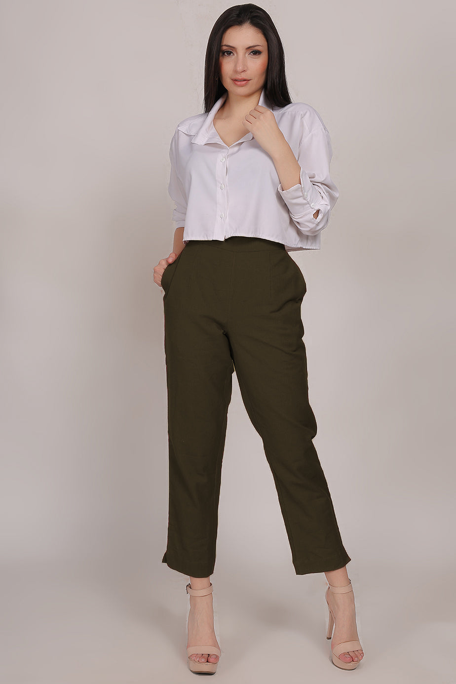 Cotton Pants Olive Green - FuchsiaBless