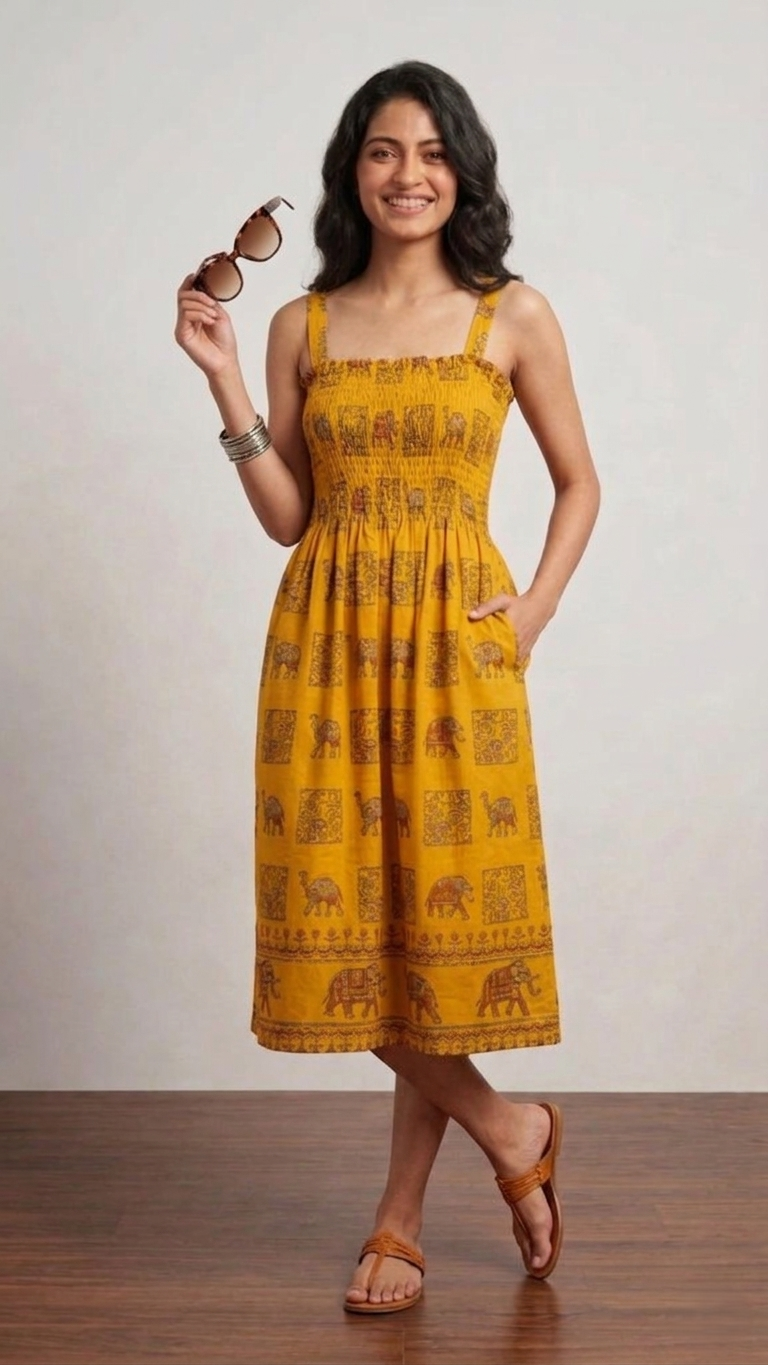 Royal Elephant Dress - Yellow