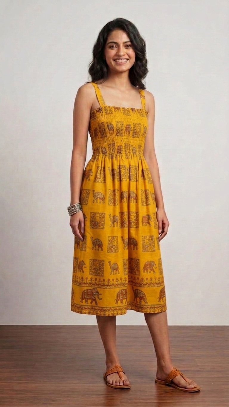 Royal Elephant Dress - Yellow