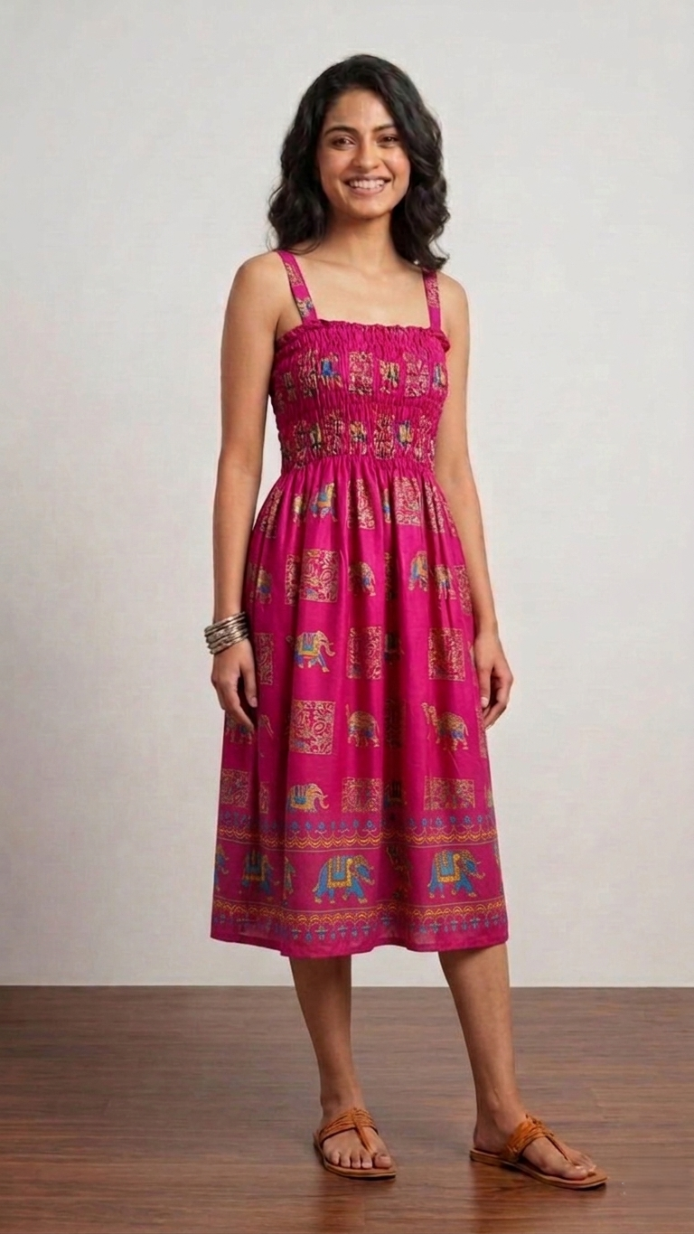 Royal Elephant Dress - Fuchsia Pink