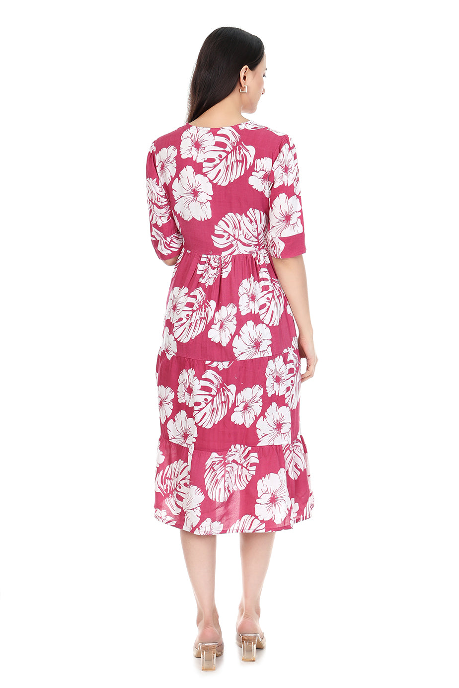 Midi Floral Dress - Pink