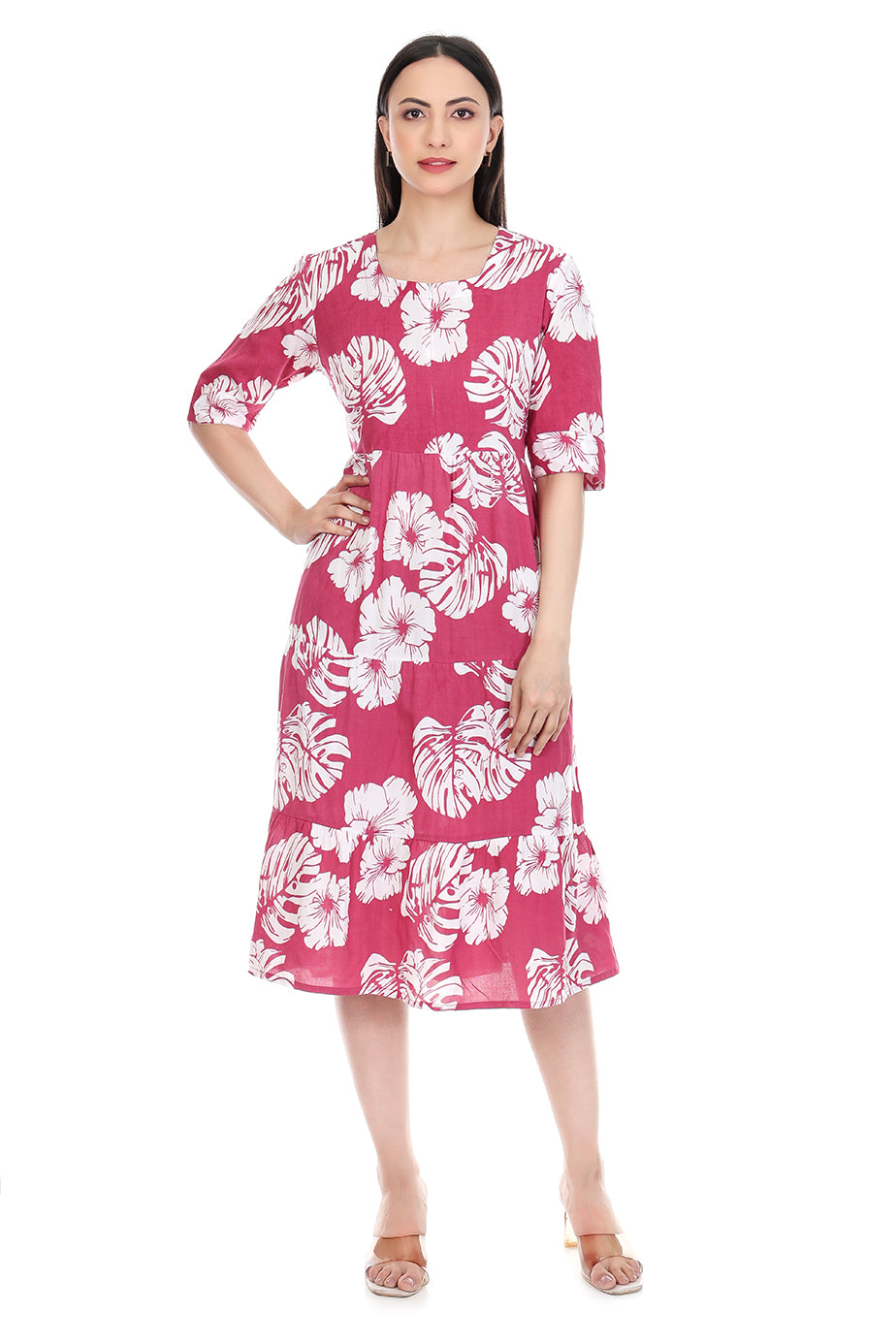 Midi Floral Dress - Pink