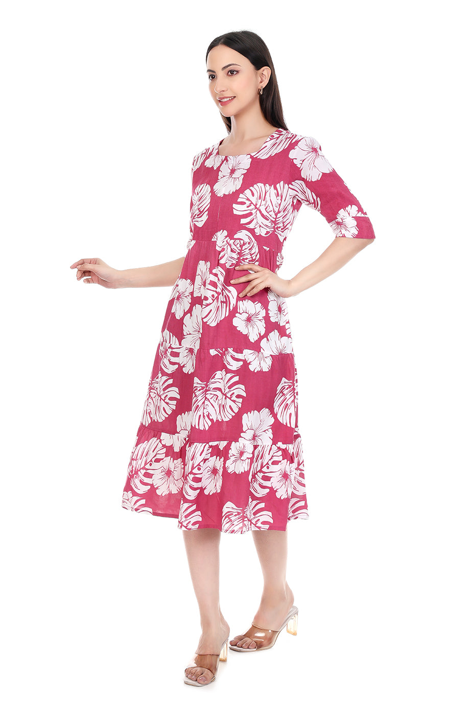Midi Floral Dress - Pink