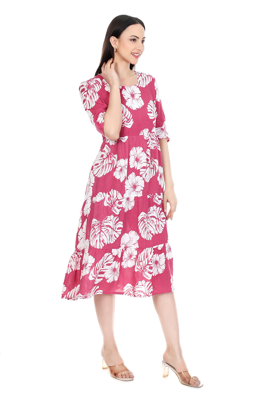 Midi Floral Dress - Pink