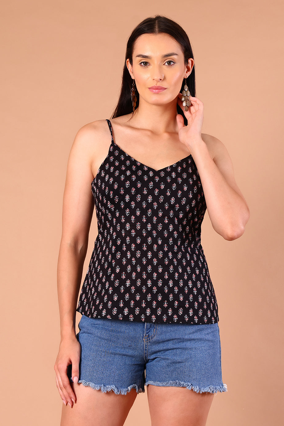 SnugFit Printed Bra Top - Black