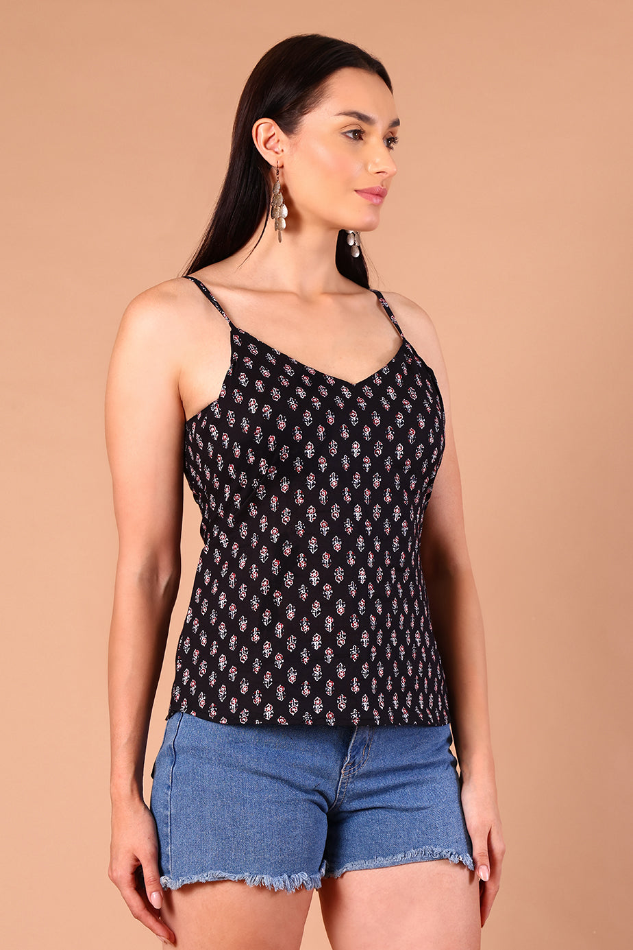 SnugFit Printed Bra Top - Black
