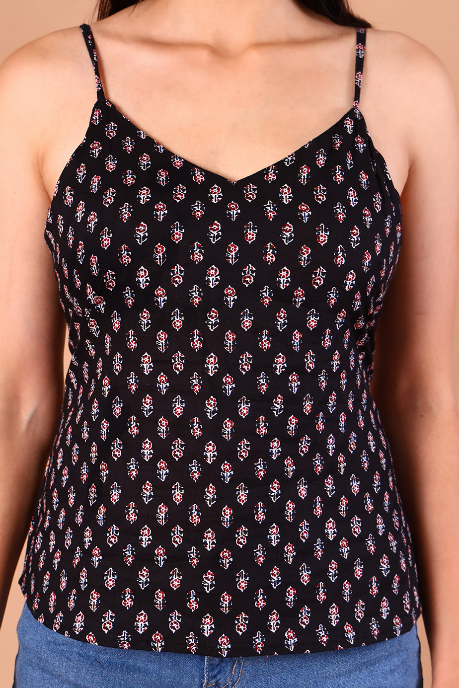 SnugFit Printed Bra Top - Black