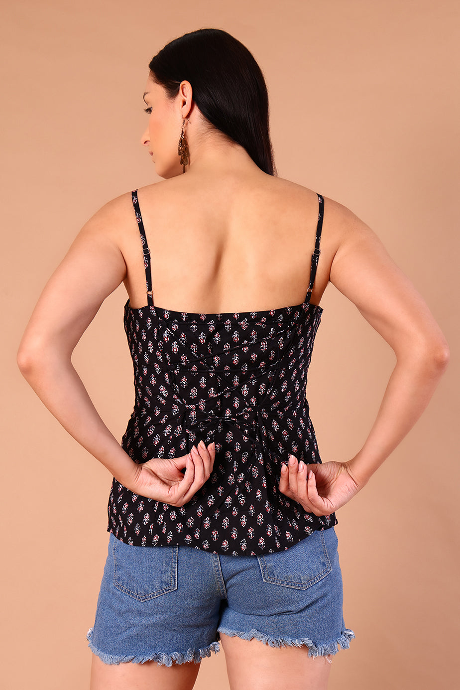 SnugFit Printed Bra Top - Black
