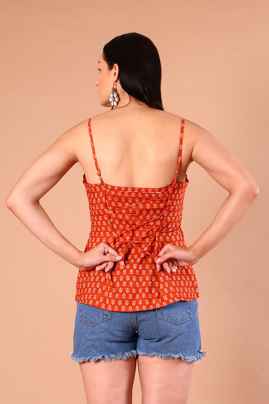 SnugFit Printed Bra Top - Rust Orange