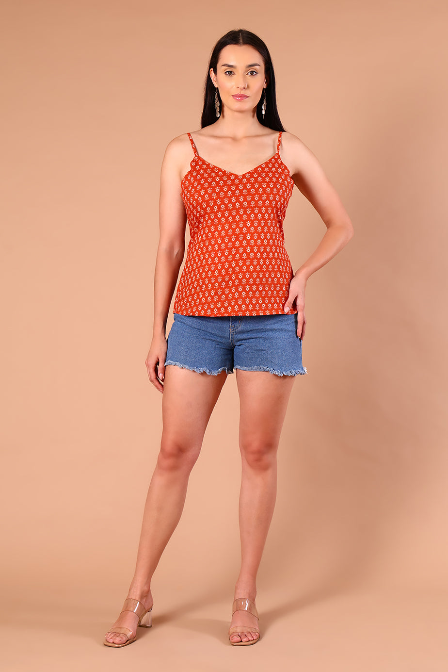 SnugFit Printed Bra Top - Rust Orange
