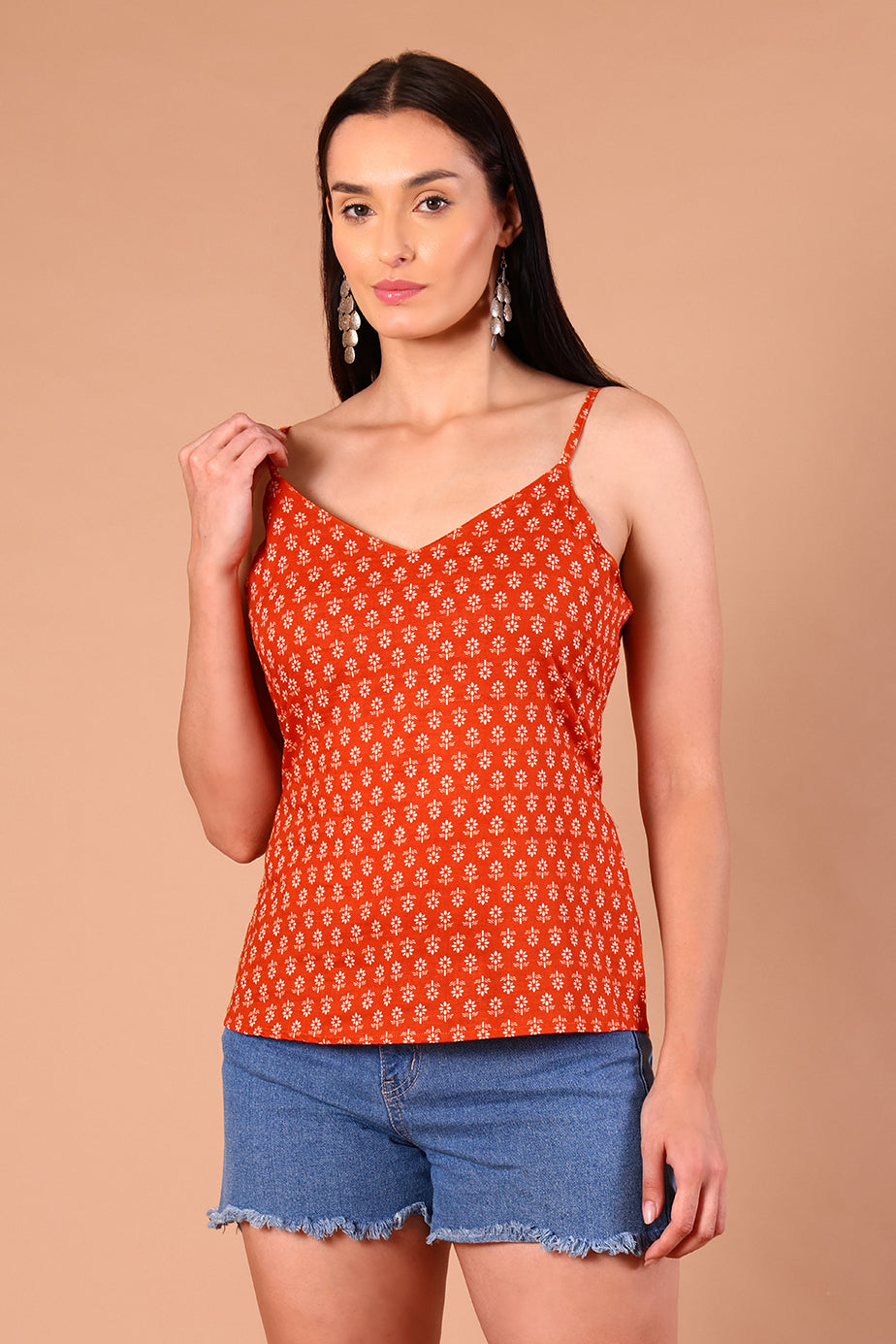 SnugFit Printed Bra Top - Rust Orange