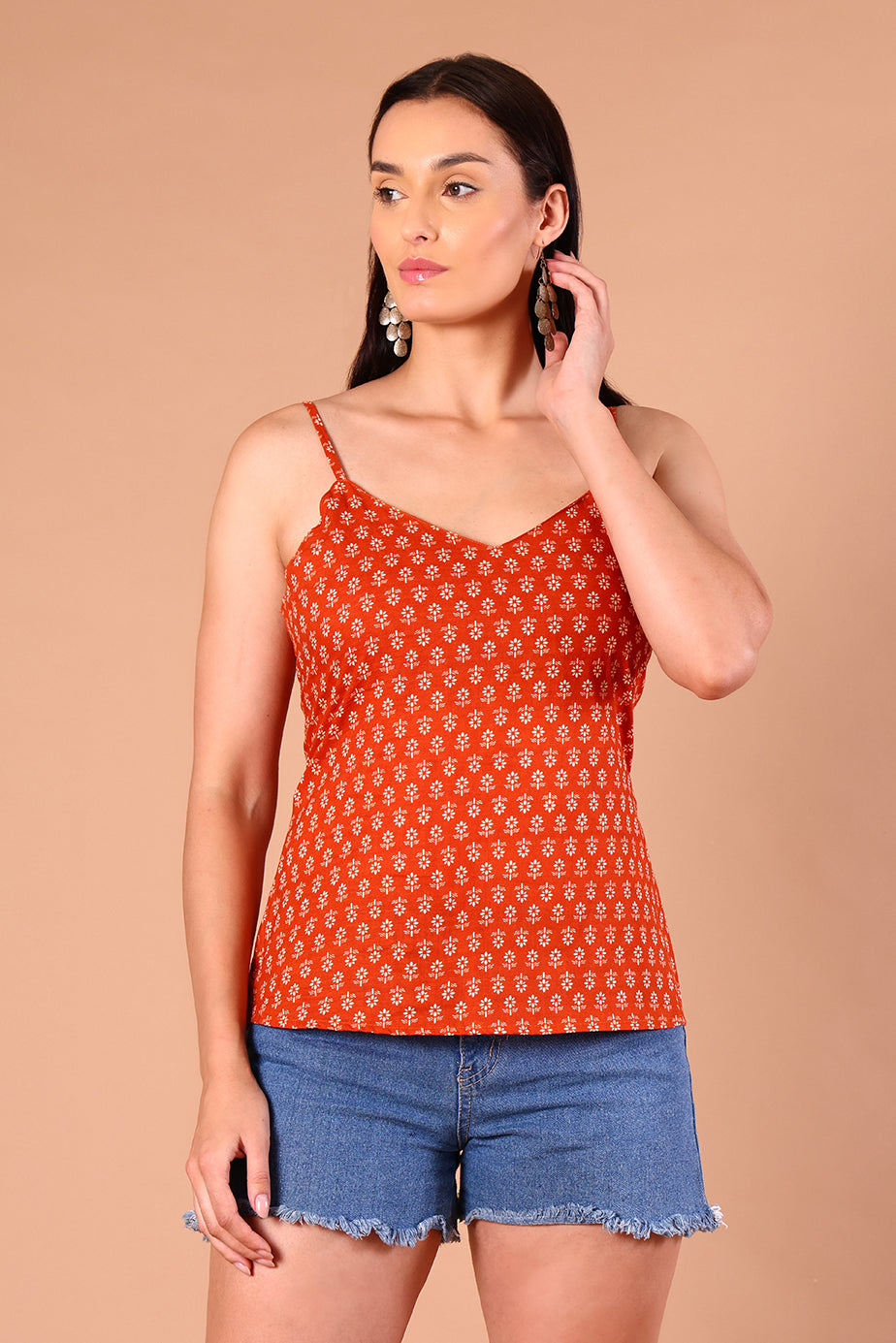 SnugFit Printed Bra Top - Rust Orange
