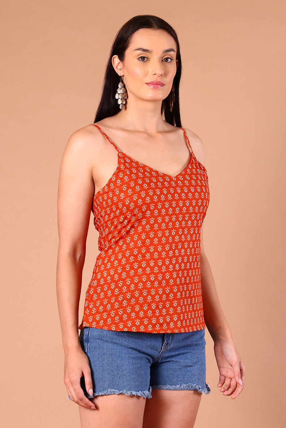 SnugFit Printed Bra Top - Rust Orange