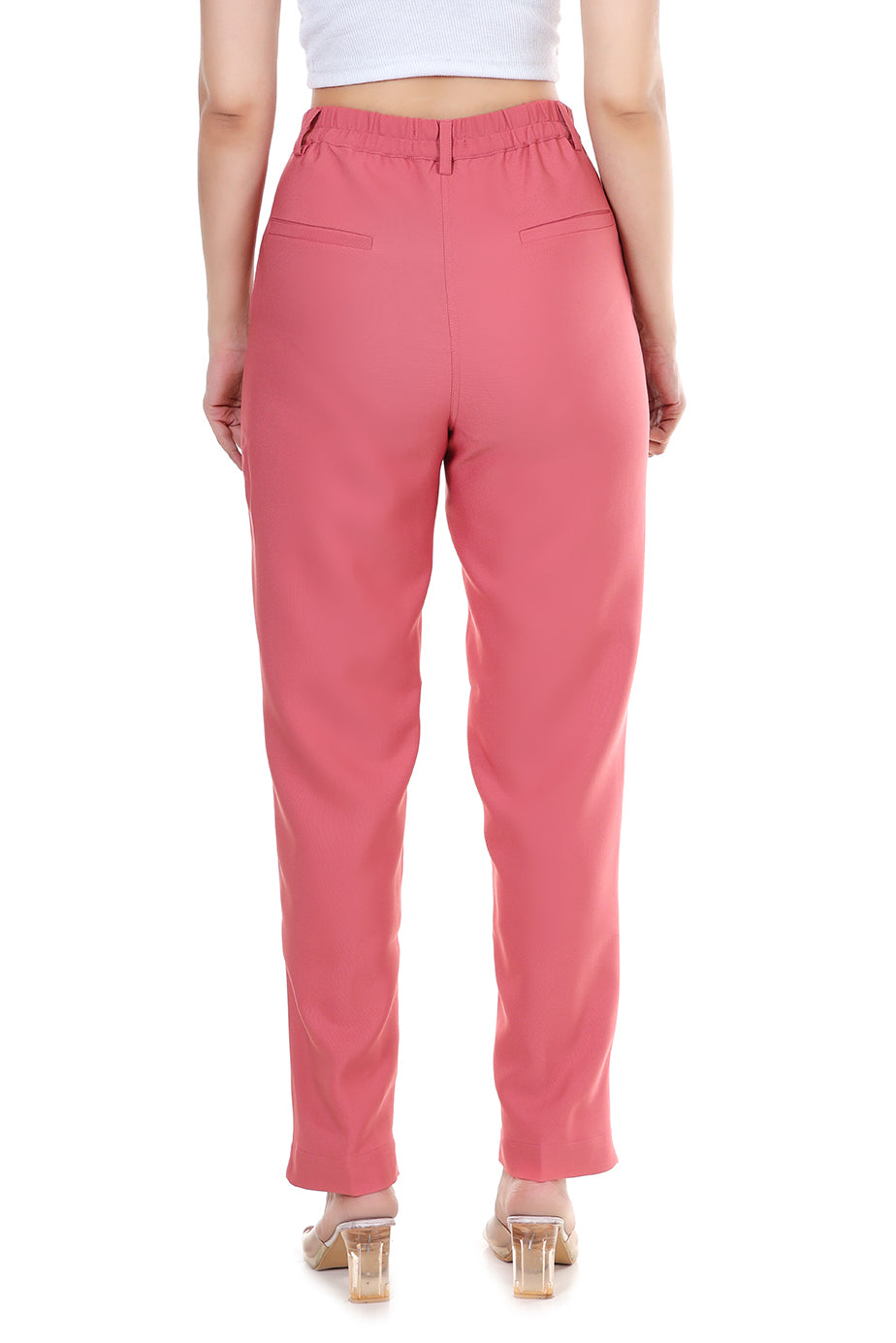Women Premium Straight Fit Medium Waist Pants – Coral Pink