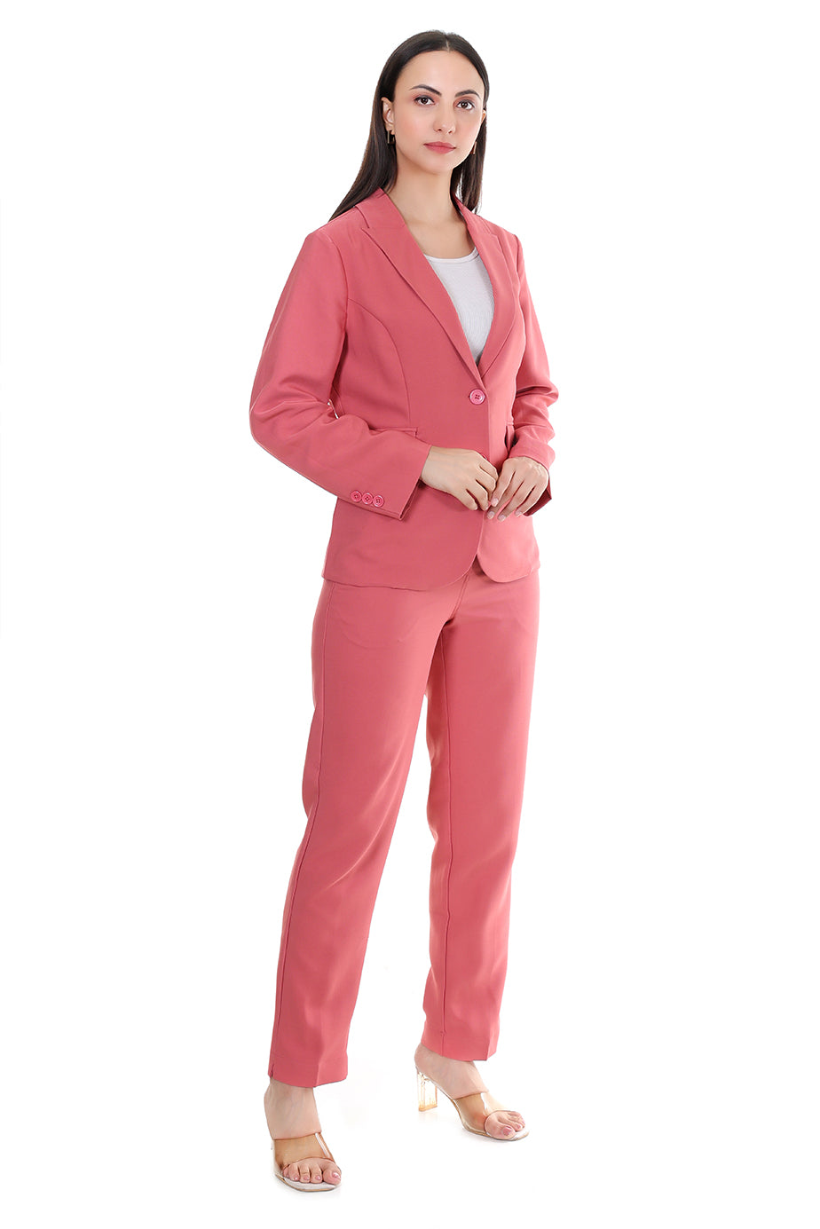 Women Premium Blazer & Pants Set – Coral Pink Power Suit