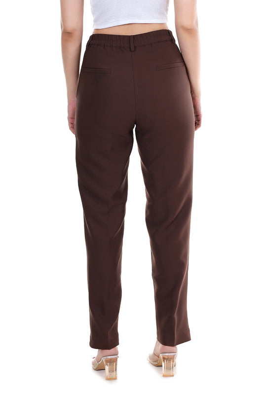 Women Premium Straight Fit Medium Waist Pants – Coffee Brown