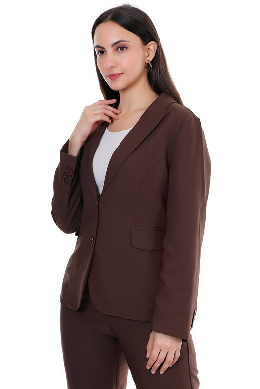 Women Premium Regular Fit Blazer– Coffee Brown